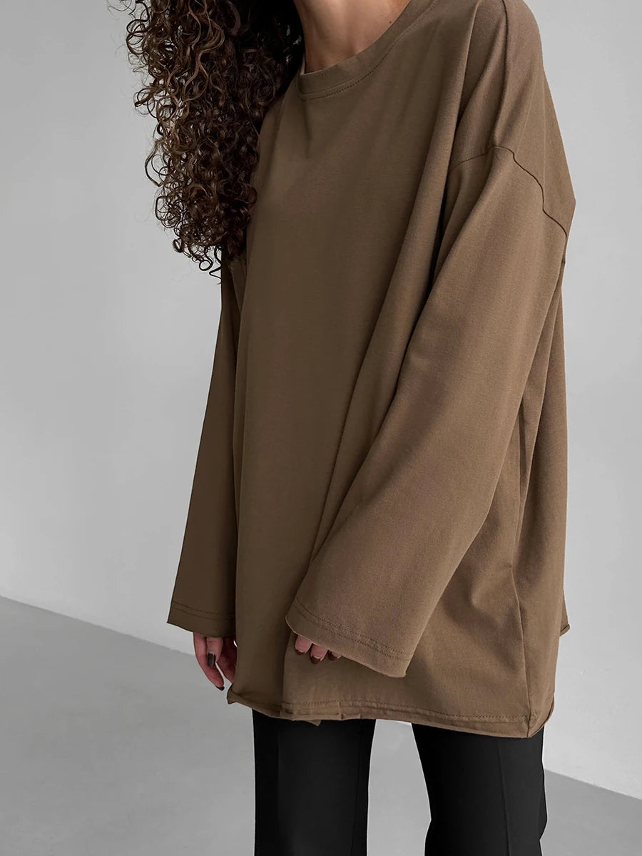 Bornladies Women Autumn 100% Cotton T-shirt Bottoming Spring Basic Fashionable Solid Lady Long Sleeve Loose Tops Shirts