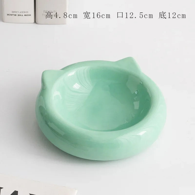 Creative Ceramic Flat Bottomed Cat Ear Shape Food Bowl Dining Plate Anti Overturning Pet Supplies Drinking Bowl
