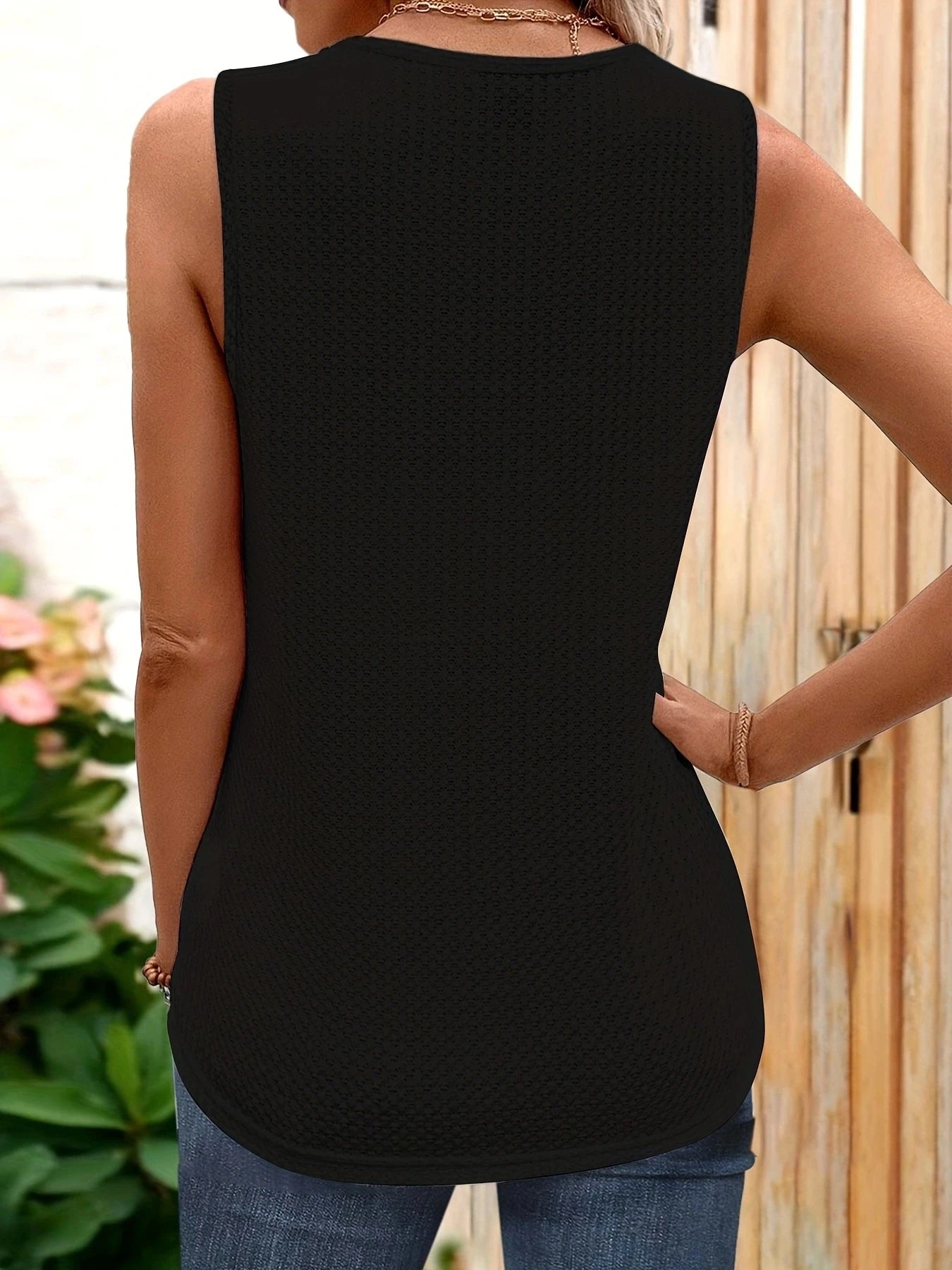Women's Fashion V-neck Lace Waffle Tank Top