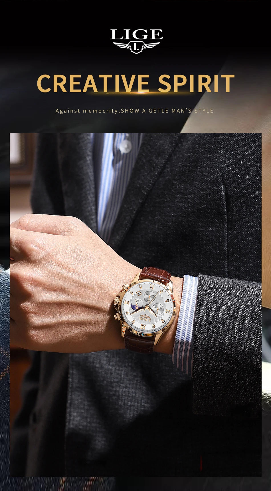 New Mens Watches LIGE Top Brand Luxury Leather Casual Quartz Watch Men's Sport Waterproof Clock Watch Relogios Masculino+Box