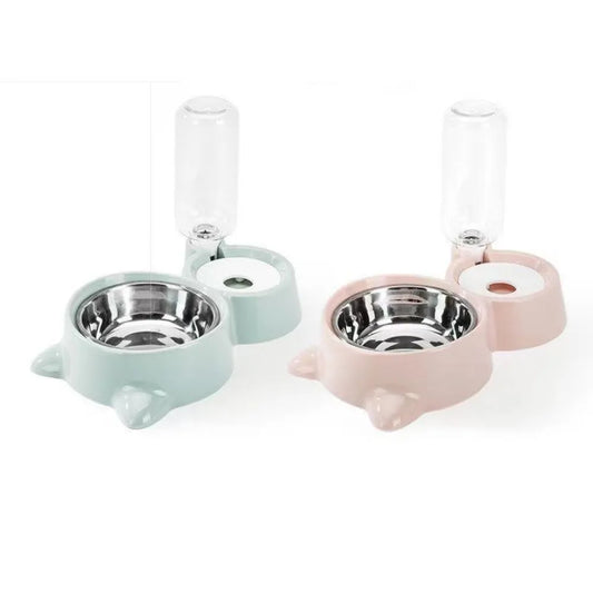 Portable 2 in 1 Pet Bowl Transparent Water Bottle Pet Feeding Automatic Feeding Bowl Pet Food Storage Dispenser Cat