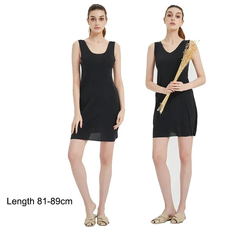 M-5XL Plus Size Full Slips Dresses For Women Summer Thin Seamless Ice Silk Petticoat Underskirt Sleeveless Underwear Dress Slips