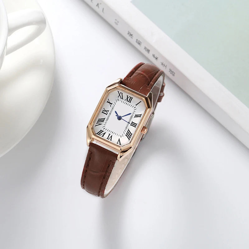 Women's Watch, Quartz Watch, Simple Fashion Casual Watch, Small Elegant Leather Strap, Square Dial with Roman Numerals
