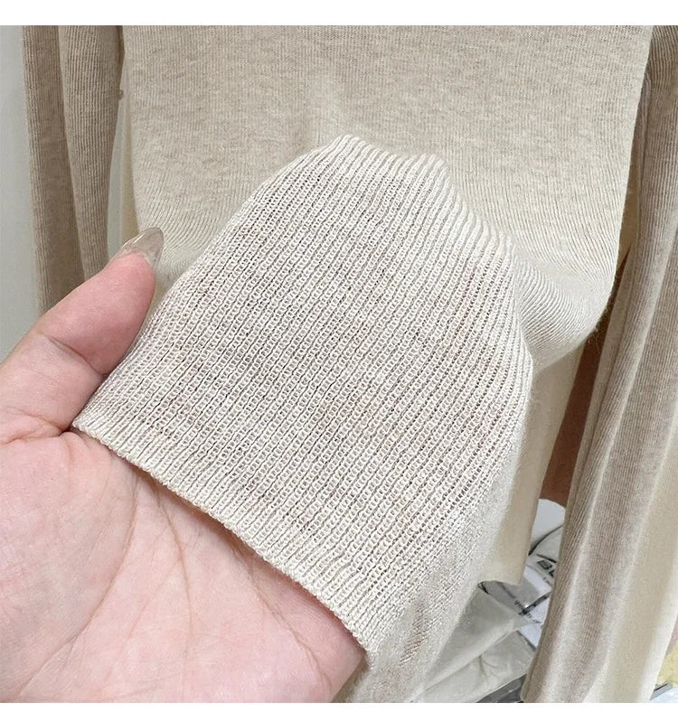 Lady Basic O-Neck Slim T-Shirt Women Solid Multi Color All-Match Trend Casual Top Screw Knit Long Sleeve Elastic Spring Office