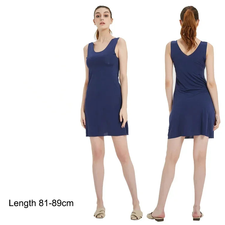 M-5XL Plus Size Full Slips Dresses For Women Summer Thin Seamless Ice Silk Petticoat Underskirt Sleeveless Underwear Dress Slips