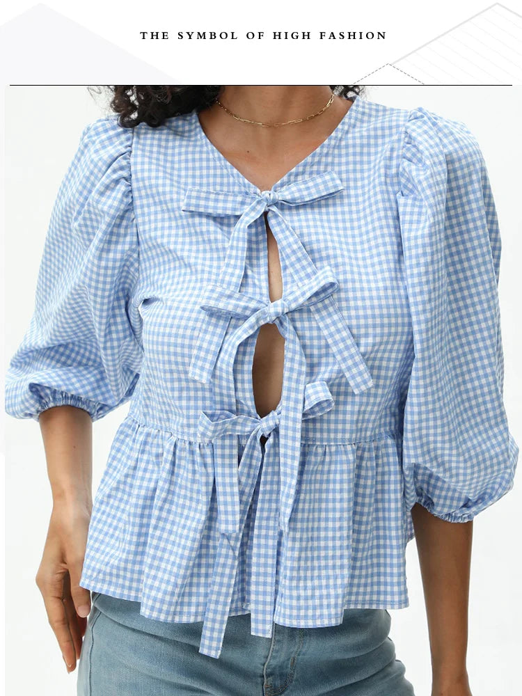 Women Y2K Peplum Tops Puff Short Sleeve Tie Up Blouse Shirt Summer Going Out Cute Babydoll Top Ruffle Hem Y2k Tops