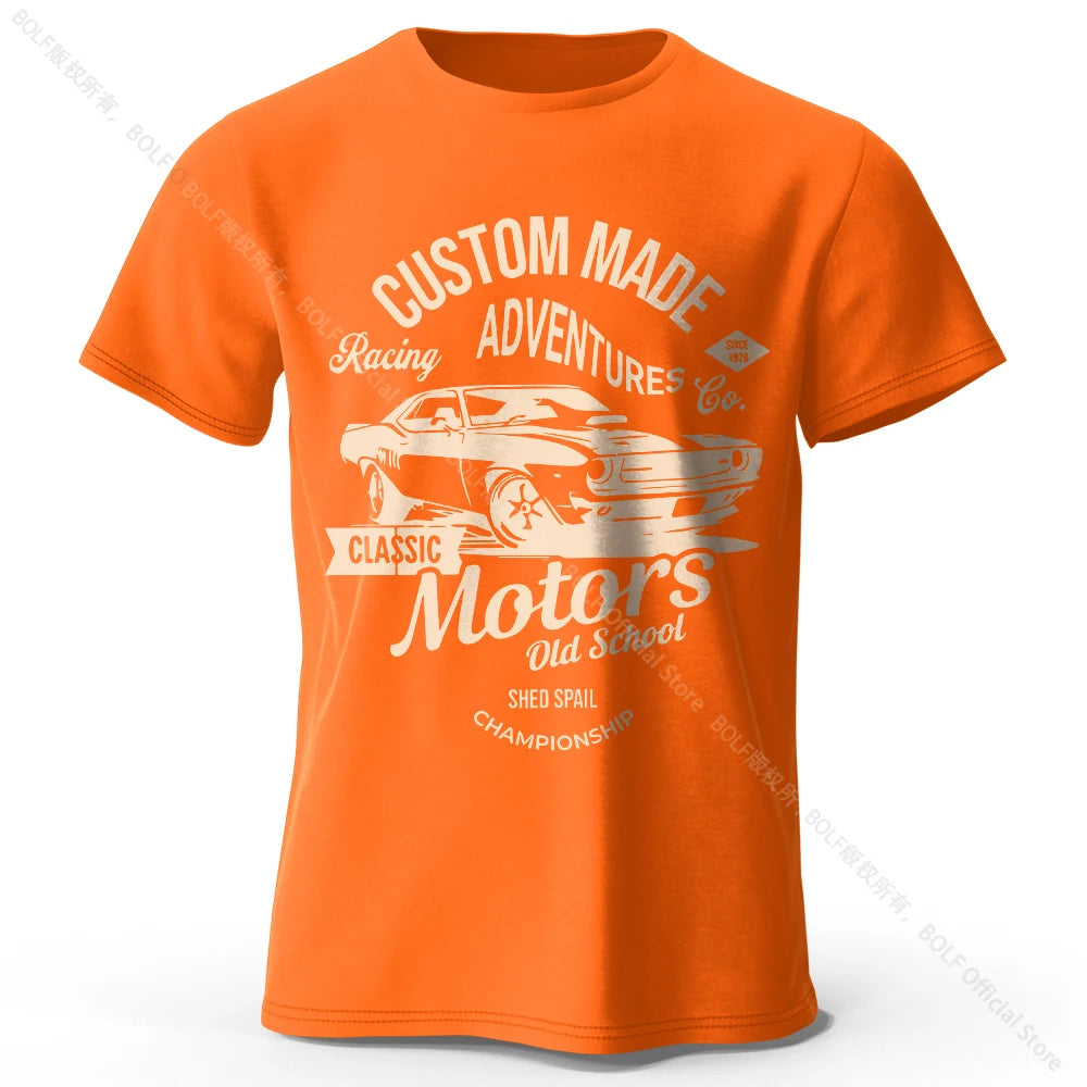 Men's Motors Printed T-Shirt 100% Cotton Oversized Vintage Old School Graphic Tees for Men Women Summer Tops