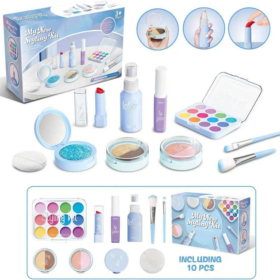 Children's Makeup Toy Set Simulated Beauty Makeup Box Set No Smearing No Liquid 10 Piece Non-toxic Set (Non Real Makeup)