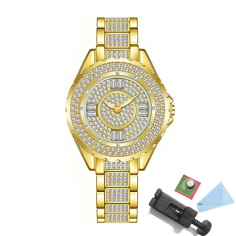 2025 Crystal Diamond Watches For Women Gold Original Elegant Ladies Watch With Bracelet Set Rose Gold Gift For Girlfriend Wife