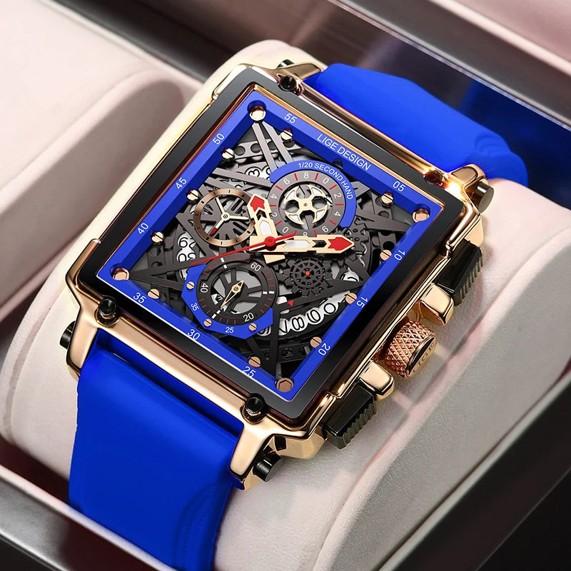 2024 New Top LIGE Brand Luxury Men Watch Business Square Watch Men Casual Sport Quartz Chronograph Clock Male Waterproof Watches