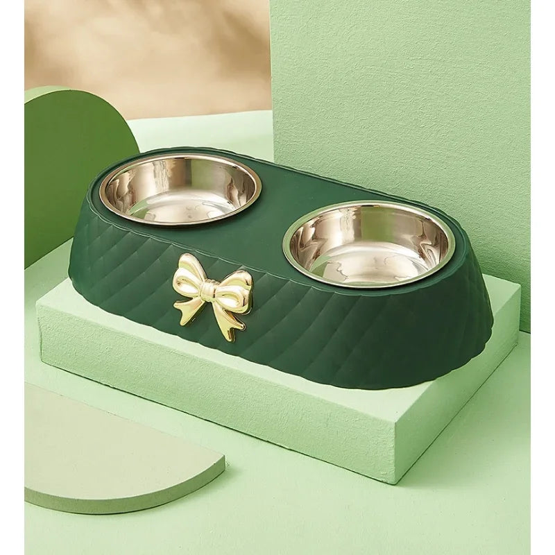 Detachable 201 Stainless Steel Double Bowl Bow - tie Decoration Pet Accessories For Cats Dogs Pet Food Bowl