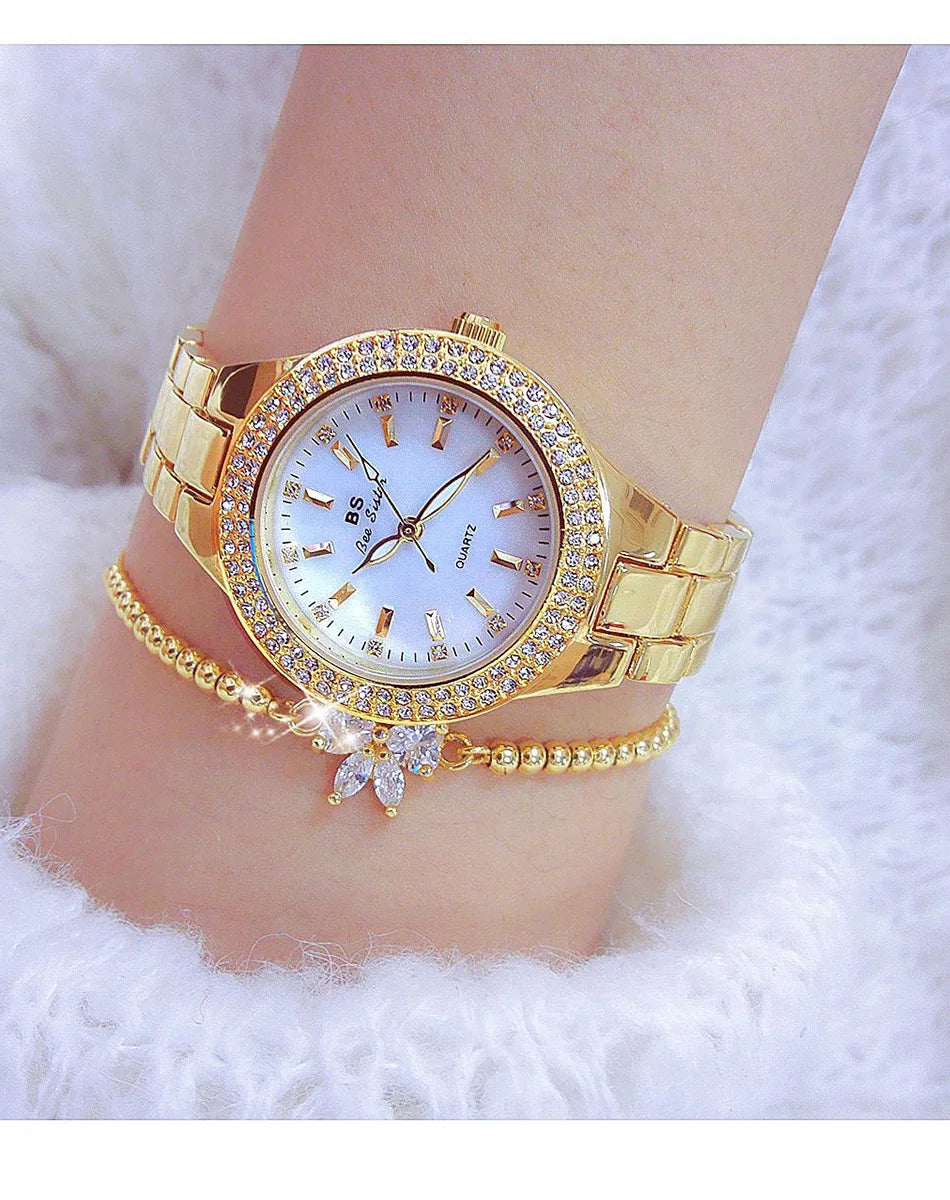 Luxury Elegant Quartz Watches Women High Quality Diamond Dial Ladies Watch Fashion Stainless Steel Bracelet Women's Wristwatch