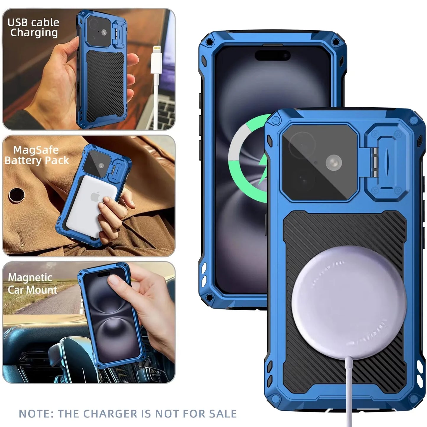Phone Case Shockproof Cover For iPhone 16 15 Plus 14 16 Pro Max Heavy Duty Aluminum Metal Magnetic Screen Protect Camera Bracket