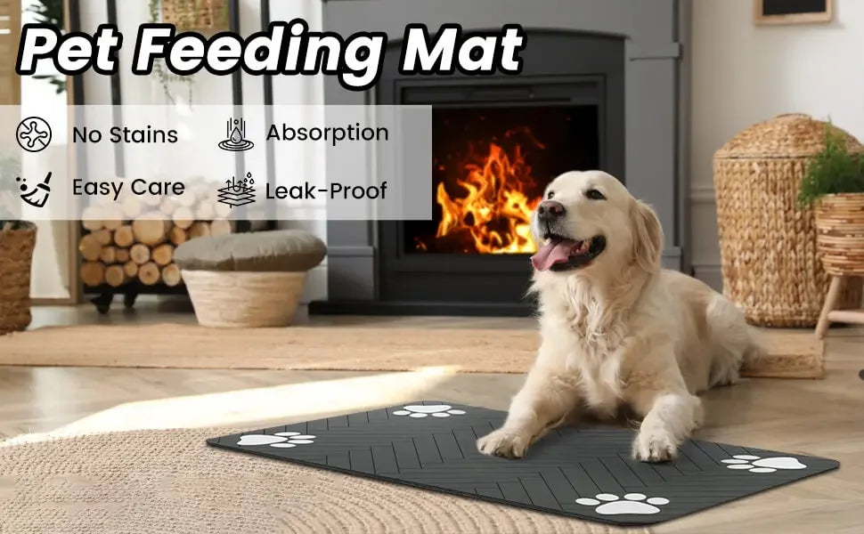 Pet Feeding Mat-Absorbent Pets Placemat for Food and Water Bowl, with Waterproof Rubber Backing, Quick Dry Water Mat for Dog Cat