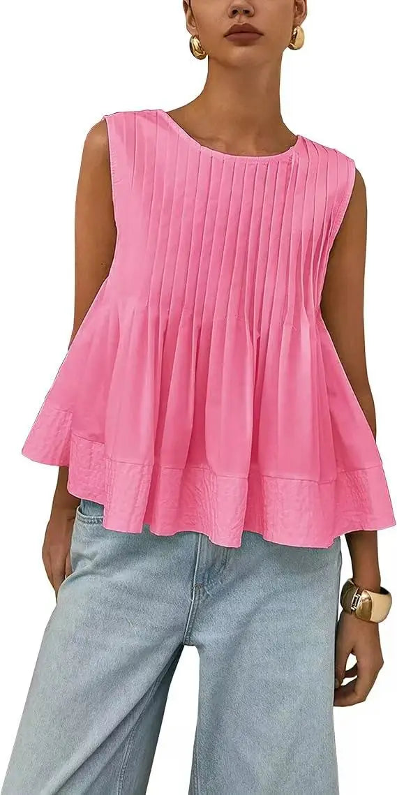 Women Sweet Ruffle Hem Vests Solid Color Summer Fashion Streetwear Female Sleeveless O-neck Tops Lady Casual Loose Camisole