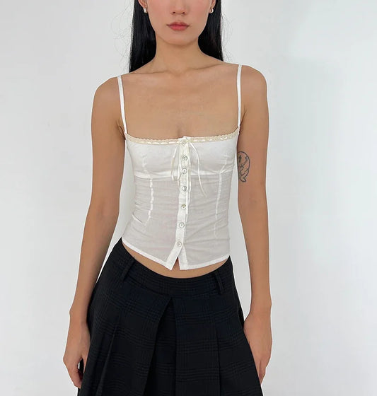 Women's Lace Up Tank Camis, Adjustable Strap, Princess Evangelina, Button Up
