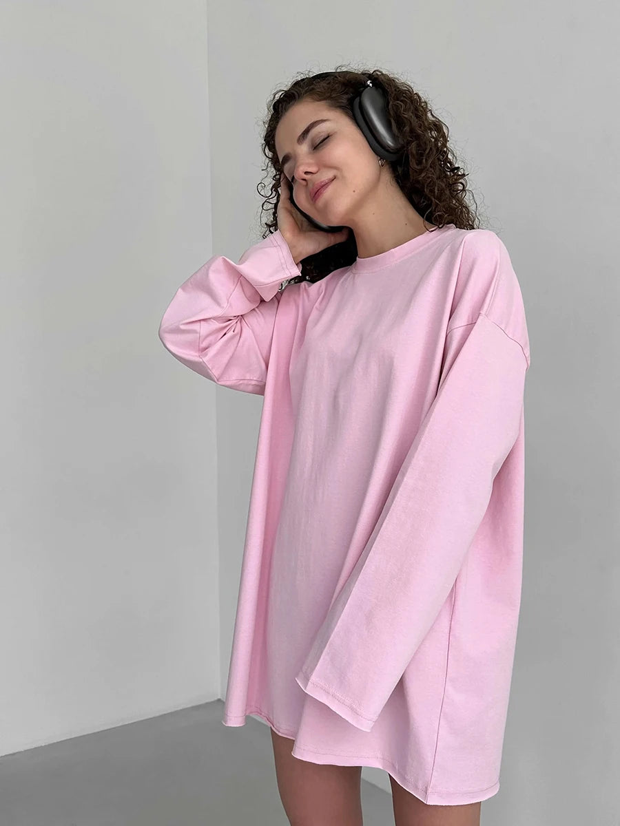 Bornladies Women Autumn 100% Cotton T-shirt Bottoming Spring Basic Fashionable Solid Lady Long Sleeve Loose Tops Shirts