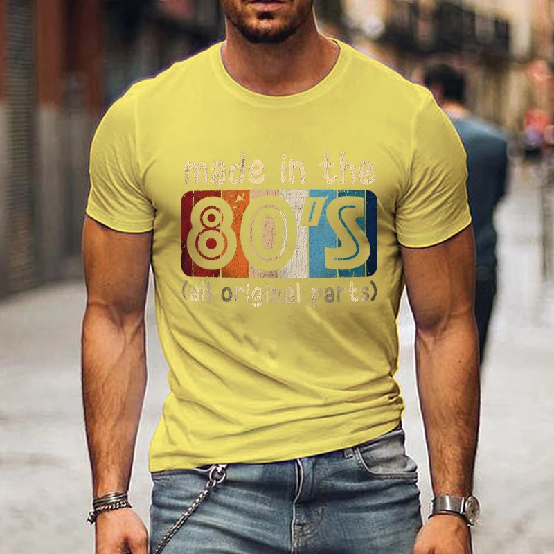 Mens T-shirts Made in The 80s All Original Part Retro Vintage Summer T-shirt for Men Casual O-Neck Tee Shirts Streetwear Tops