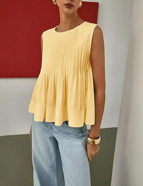Women Sweet Ruffle Hem Vests Solid Color Summer Fashion Streetwear Female Sleeveless O-neck Tops Lady Casual Loose Camisole