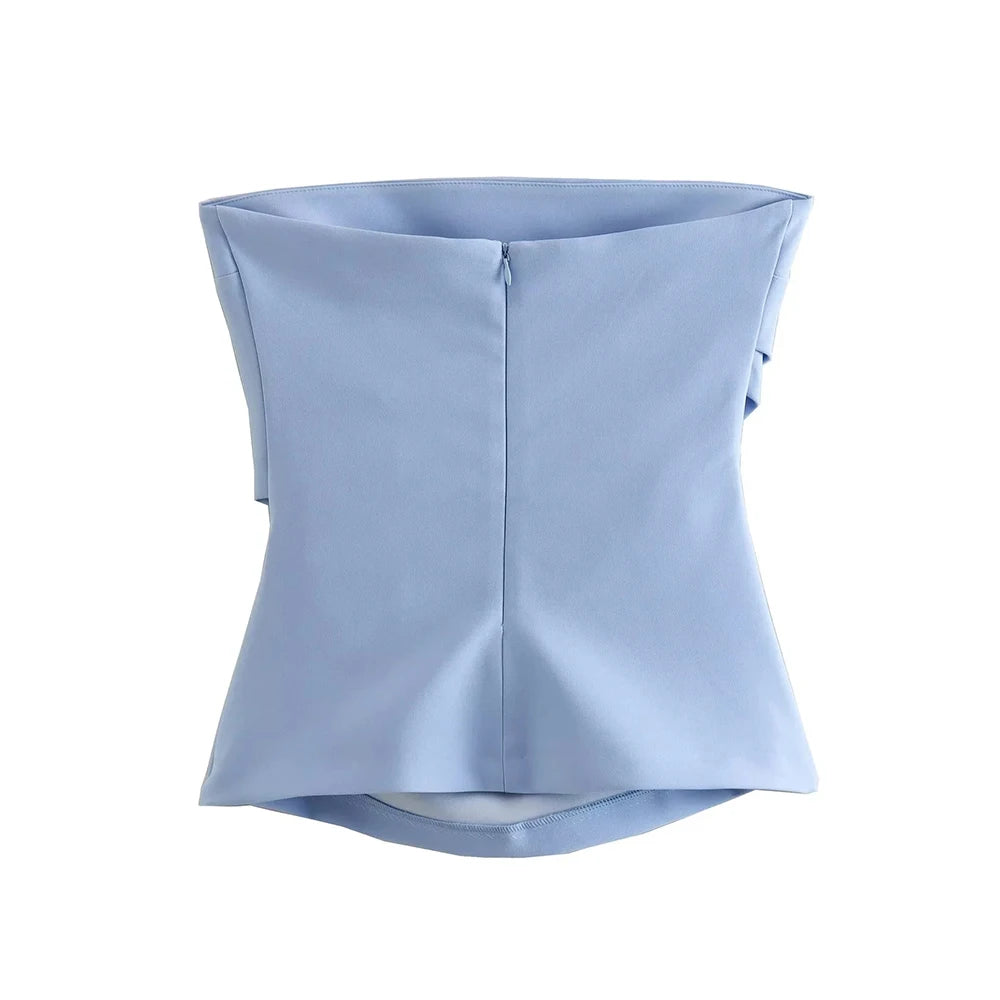 TRZA-Strapless Draped Bustier Tops for Women, Straight Neck, Back Zipper, Female Camis, Fashion