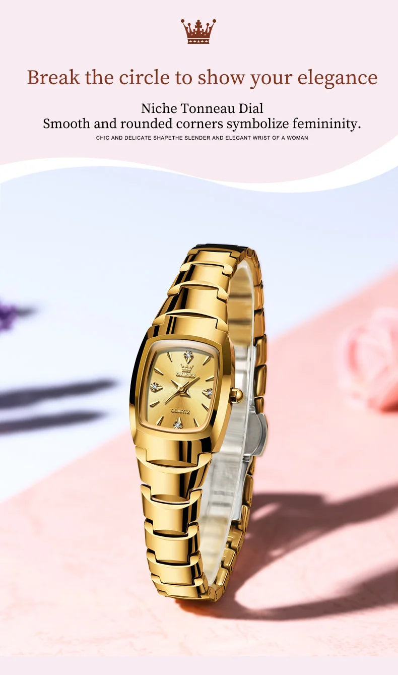 OLEVS 7006 Ladies Watch Luxury Original Quartz Wristwatch Tungsten Steel Waterproof Luminous Watches for Women Bracelet Set