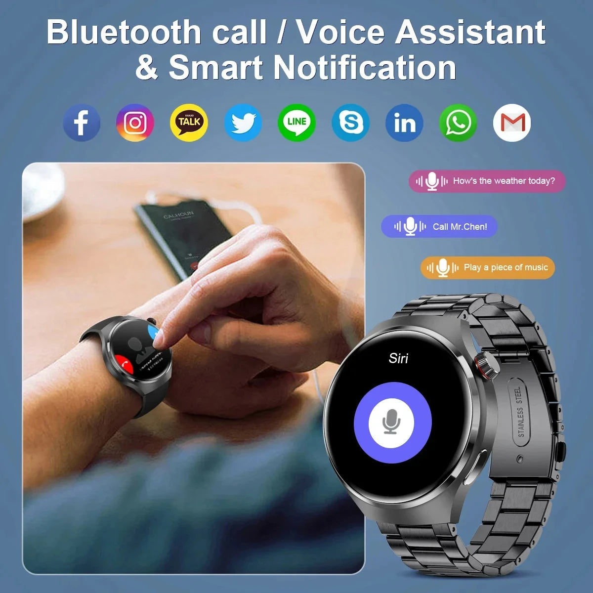 2024 New For Android Smart Watch Men's GT4 Pro 466 * 466 HD screen Bluetooth call IP68 Waterproof Sports Heart rate Smart Watch