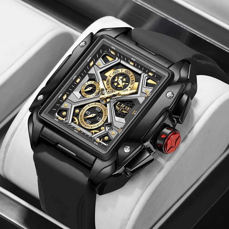 2024 New Top LIGE Brand Luxury Men Watch Business Square Watch Men Casual Sport Quartz Chronograph Clock Male Waterproof Watches