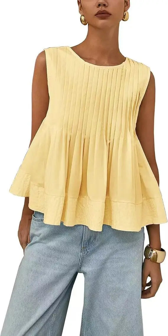Women Sweet Ruffle Hem Vests Solid Color Summer Fashion Streetwear Female Sleeveless O-neck Tops Lady Casual Loose Camisole
