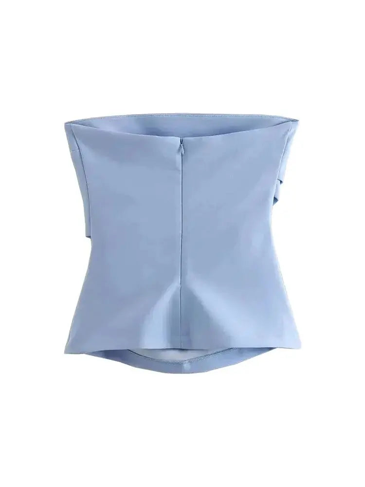 TRZA-Strapless Draped Bustier Tops for Women, Straight Neck, Back Zipper, Female Camis, Fashion
