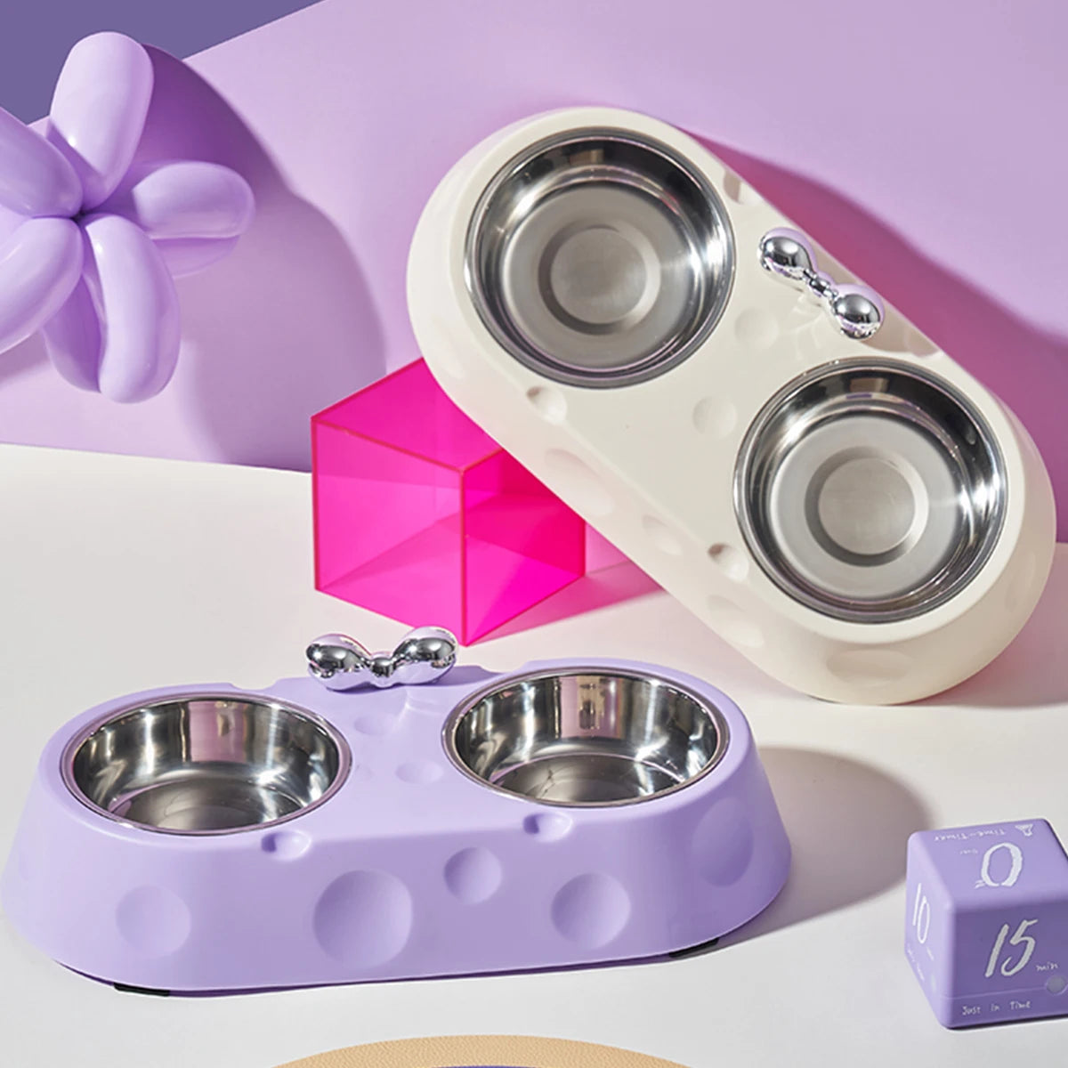 A dog stainless steel bowl Double bowl Pet bowl Cheese bow Cat bowl non-slip and anti-upset