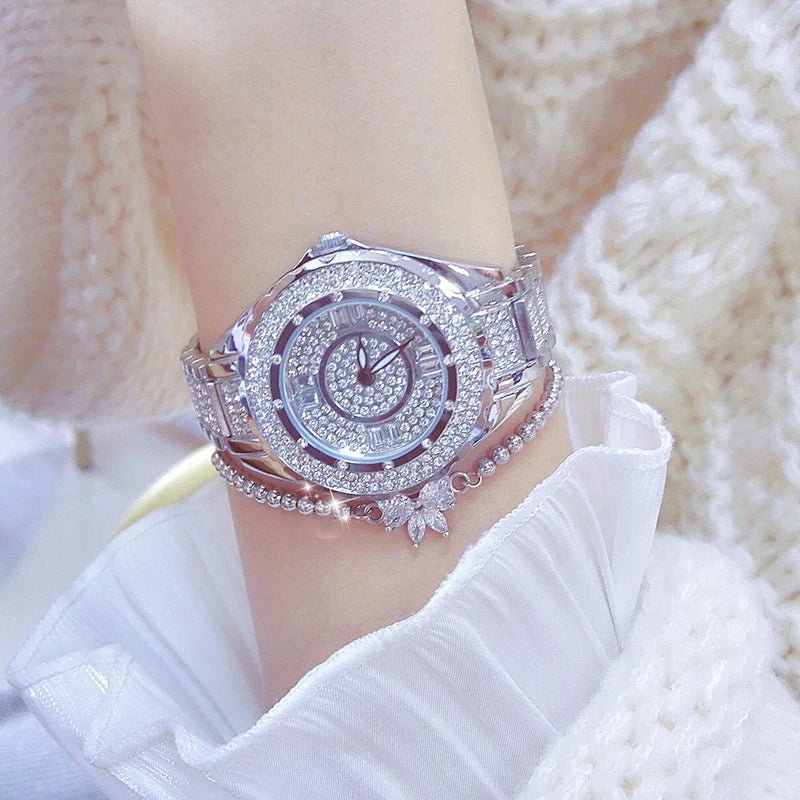 2025 Crystal Diamond Watches For Women Gold Original Elegant Ladies Watch With Bracelet Set Rose Gold Gift For Girlfriend Wife