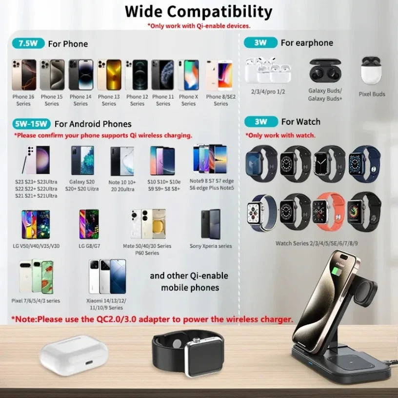 15W 3 in 1 Wireless Charger Fold Phone Chargers Desktop Charging Dock For iPhone 16-12 Pro iWatch 10~2 SE AirPods 4/3 Pro 2/1