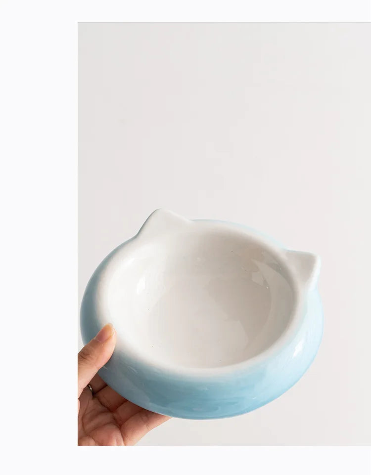 Creative Ceramic Flat Bottomed Cat Ear Shape Food Bowl Dining Plate Anti Overturning Pet Supplies Drinking Bowl