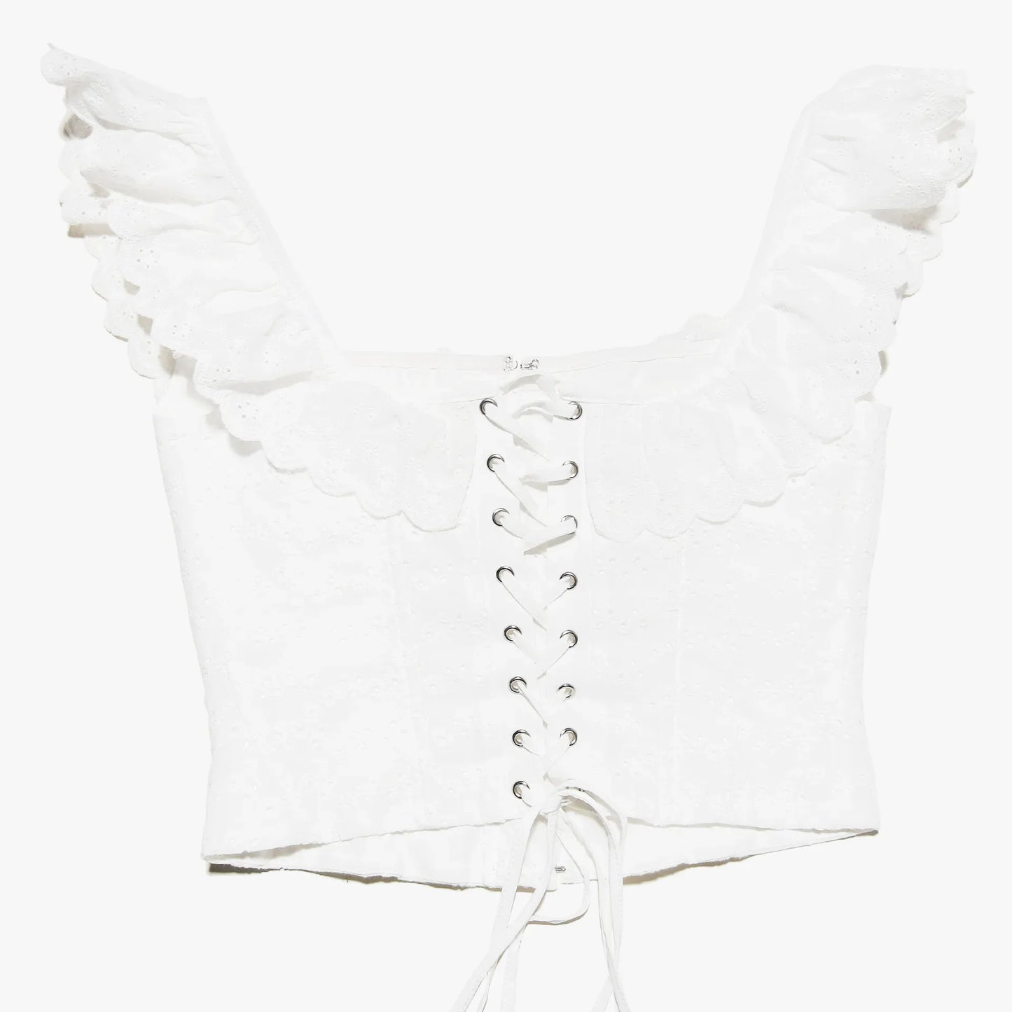 Elegant White Lace Ruffle Corset Vest Women Chic Square Neck Off Shoulder Cropped Tank Top New 2025 Lady Daily Streetwear Summer