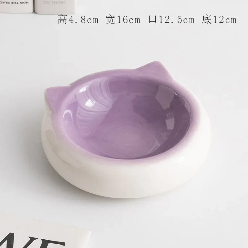 Creative Ceramic Flat Bottomed Cat Ear Shape Food Bowl Dining Plate Anti Overturning Pet Supplies Drinking Bowl