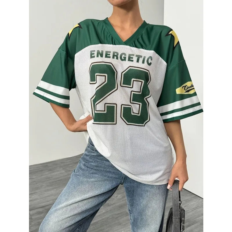 Lady Pink European and American Fashionable Loose Casual Street Printed Sportswear Tops Summer Girl Style Short Sleeved T-shirt