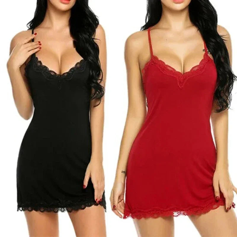 Summer Women's Fashionable Silk Satin Patchwork Lace Suspender with Back Lace Decoration Dress for Home Pajamas