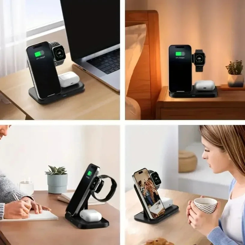 15W 3 in 1 Wireless Charger Fold Phone Chargers Desktop Charging Dock For iPhone 16-12 Pro iWatch 10~2 SE AirPods 4/3 Pro 2/1