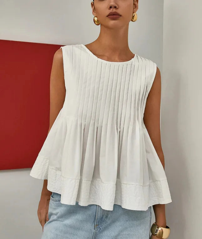 Women Sweet Ruffle Hem Vests Solid Color Summer Fashion Streetwear Female Sleeveless O-neck Tops Lady Casual Loose Camisole