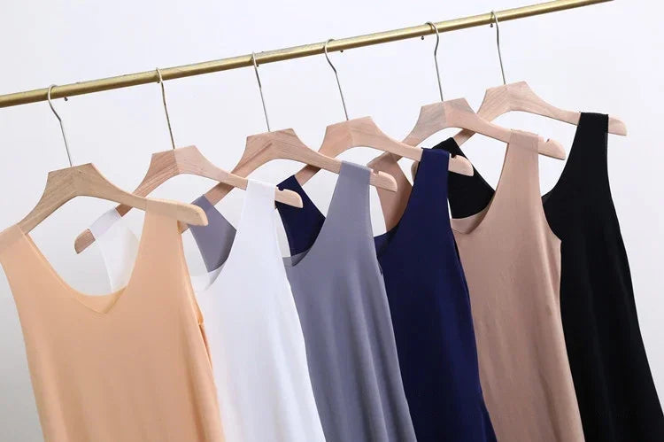 M-5XL Plus Size Full Slips Dresses For Women Summer Thin Seamless Ice Silk Petticoat Underskirt Sleeveless Underwear Dress Slips