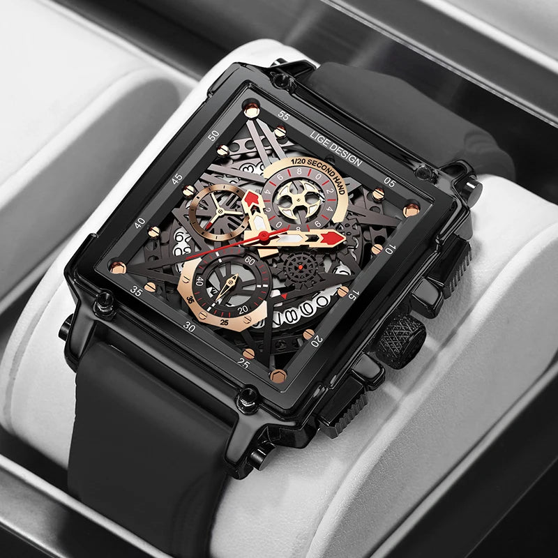 2024 New Top LIGE Brand Luxury Men Watch Business Square Watch Men Casual Sport Quartz Chronograph Clock Male Waterproof Watches