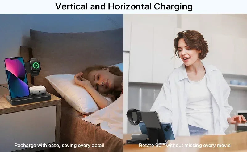Muzisn 30W Fast Charging Dock Station 3 in 1 Wireless Charger Stand For iPhone 16 15 14 13 12 11 X iWatch 8 7 6 Airpods Pro