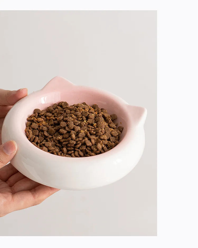Creative Ceramic Flat Bottomed Cat Ear Shape Food Bowl Dining Plate Anti Overturning Pet Supplies Drinking Bowl