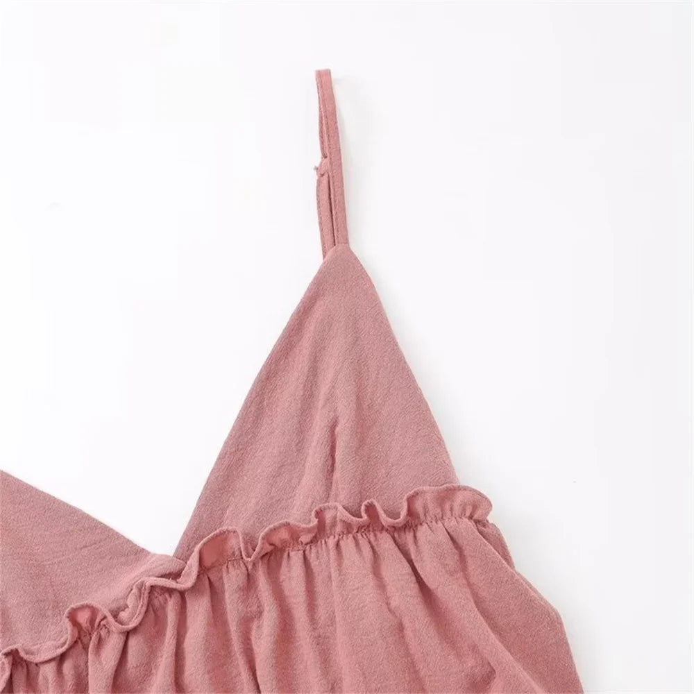 2024ZAR4 summer new women's European and American style top with a unique combination of lace up and ruffle suspender