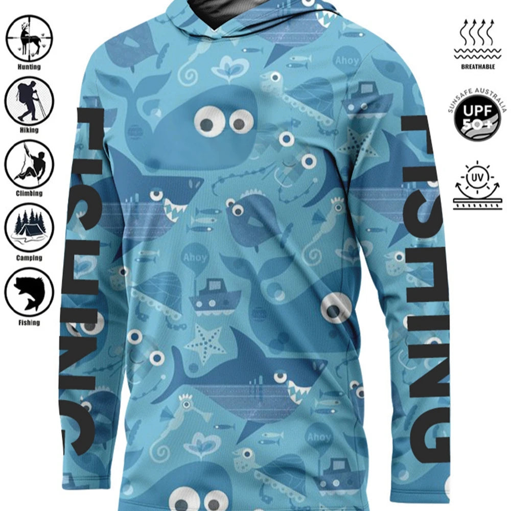 Fishing Shirt Hooded Outdoor Uv Protection Large Size Man Camouflage Printing Moisture Wicking Jersey Fishing Apparel Tops
