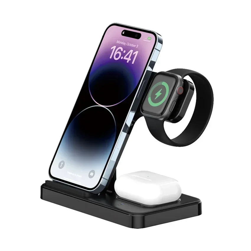3 in 1 Wireless Charger Stand  For iPhone 16 15 14 13 12 11 X  iWatch 8 7 6  Airpods Pro 30W Foldable Fast Charging Dock Station