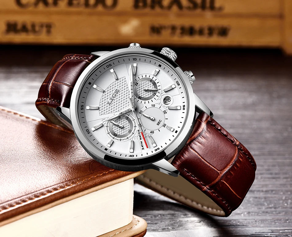 LIGE Watches Men 2024 Top Brand Luxury Casual Leather Quartz Men Watch Man Business Clock Male Sport Waterproof Date Chronograph