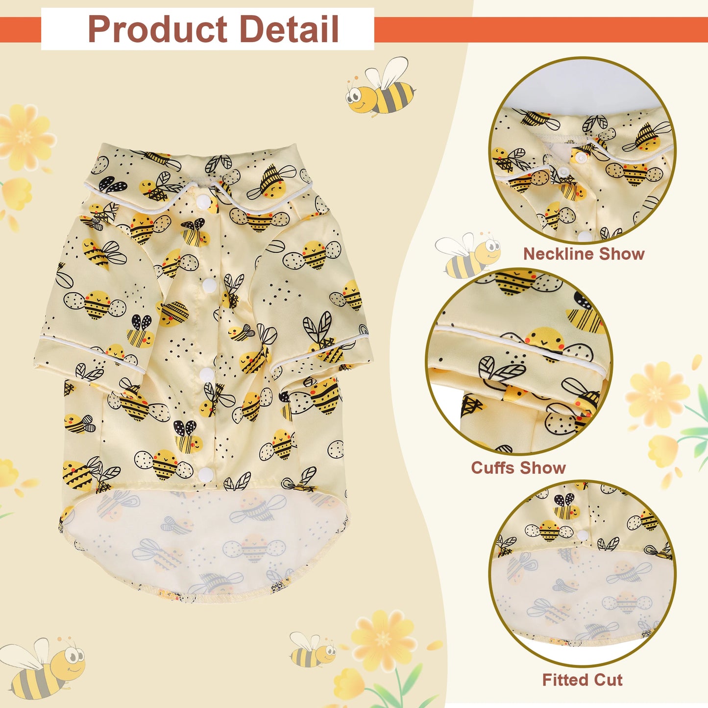 Pet Dog T Shirt Clothes - Cute Adorable Leopard & Bee & Cow Print, Lightweight Cozy Soft Homewear Outfit Pet Wear Clothes