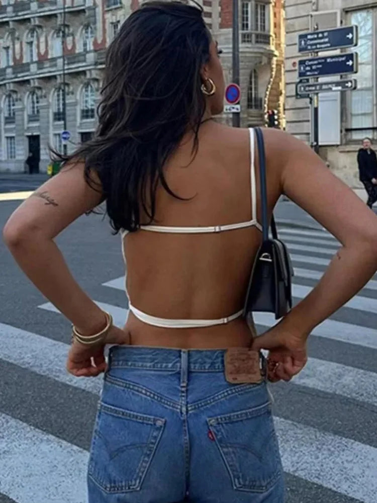 HXAO Women Top 2024 Lace Up Backless Camisole Top Women Cheap clothes Sexy Fashion Tanks & Camis Crop top Women White Black top