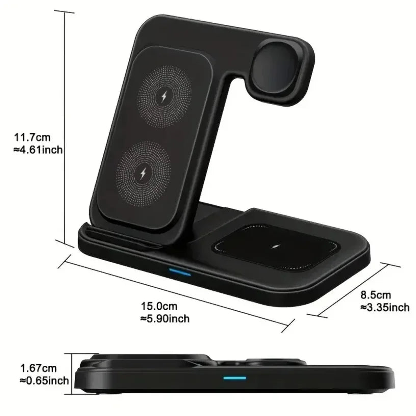 15W 3 in 1 Wireless Charger Fold Phone Chargers Desktop Charging Dock For iPhone 16-12 Pro iWatch 10~2 SE AirPods 4/3 Pro 2/1